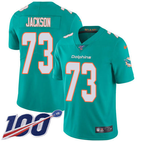 Miami Dolphins 73 Austin Jackson Aqua Green Team Color Men Stitched NFL 100th Season Vapor Untouchable Limited Jersey
